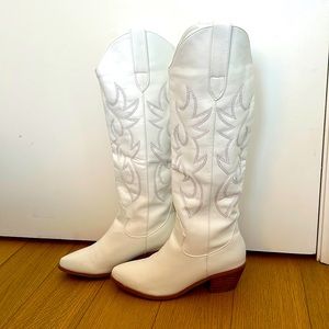 White Lulus Billini Urson White Pointed-Toe Knee High Boots